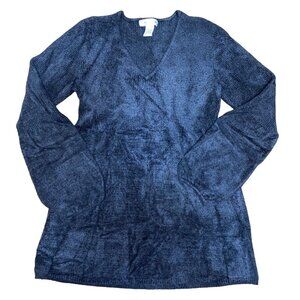 Newport News Womens Long-Sleeve Metallic Knit Tunic Sweater V-Neck L Nylon/Polye